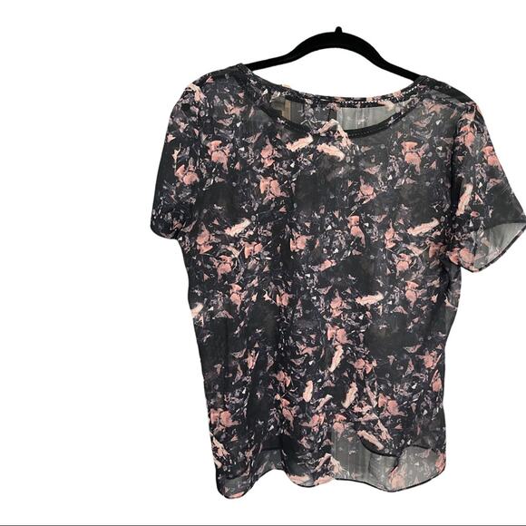 Maison Scotch Black and Pink Print Short Sleeve Blouse Size 1 - Picture 3 of 4